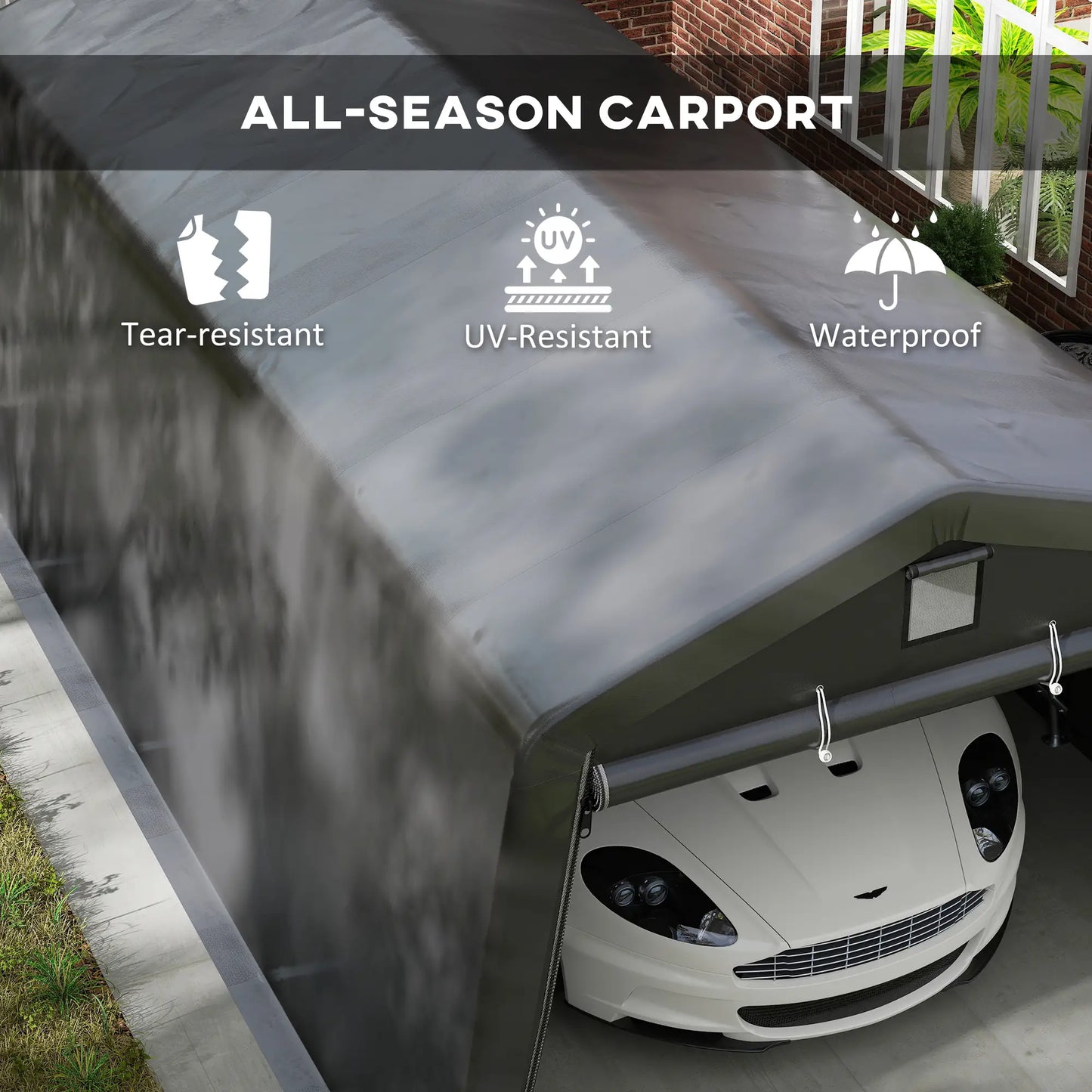 11' x 20' Portable Garage, Heavy Duty Carport Canopy, Dark Grey Car Shelters at Gallery Canada