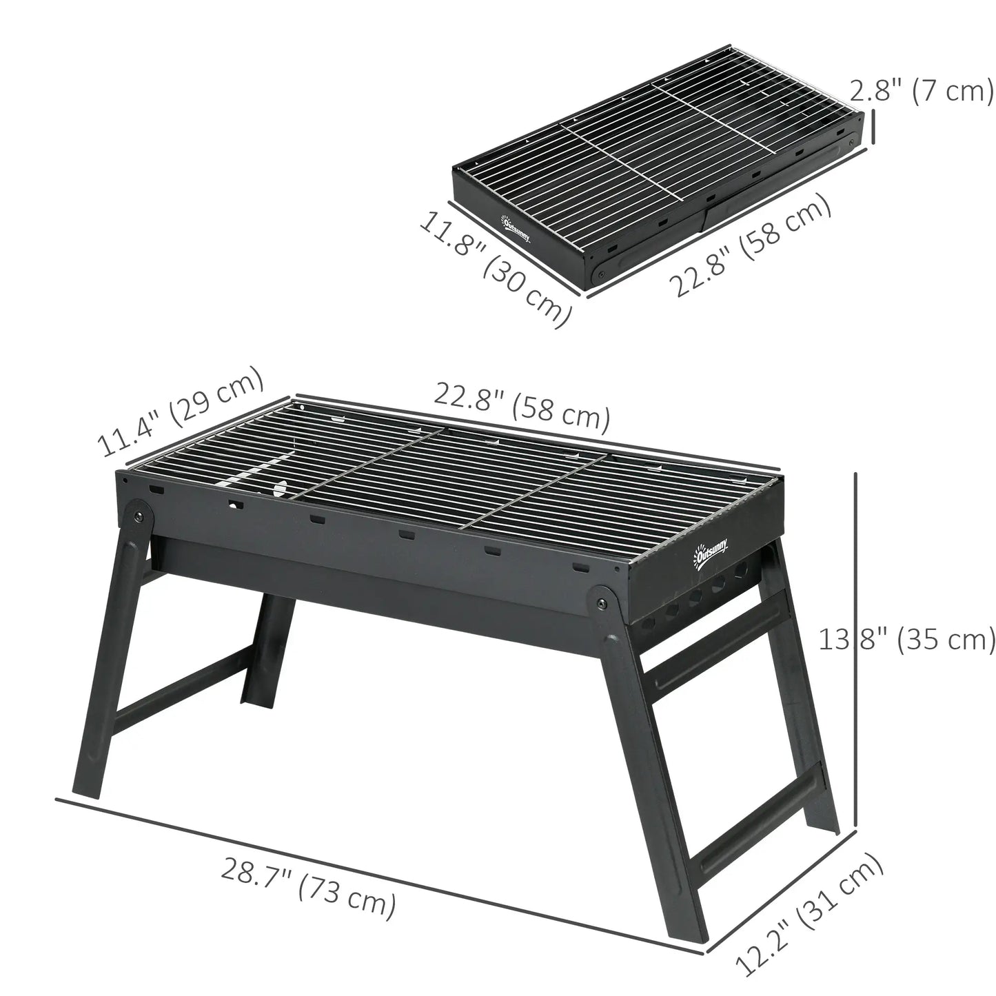 Portable Charcoal Grill With Pull-Out Basin, Folding Tabletop BBQ, Black