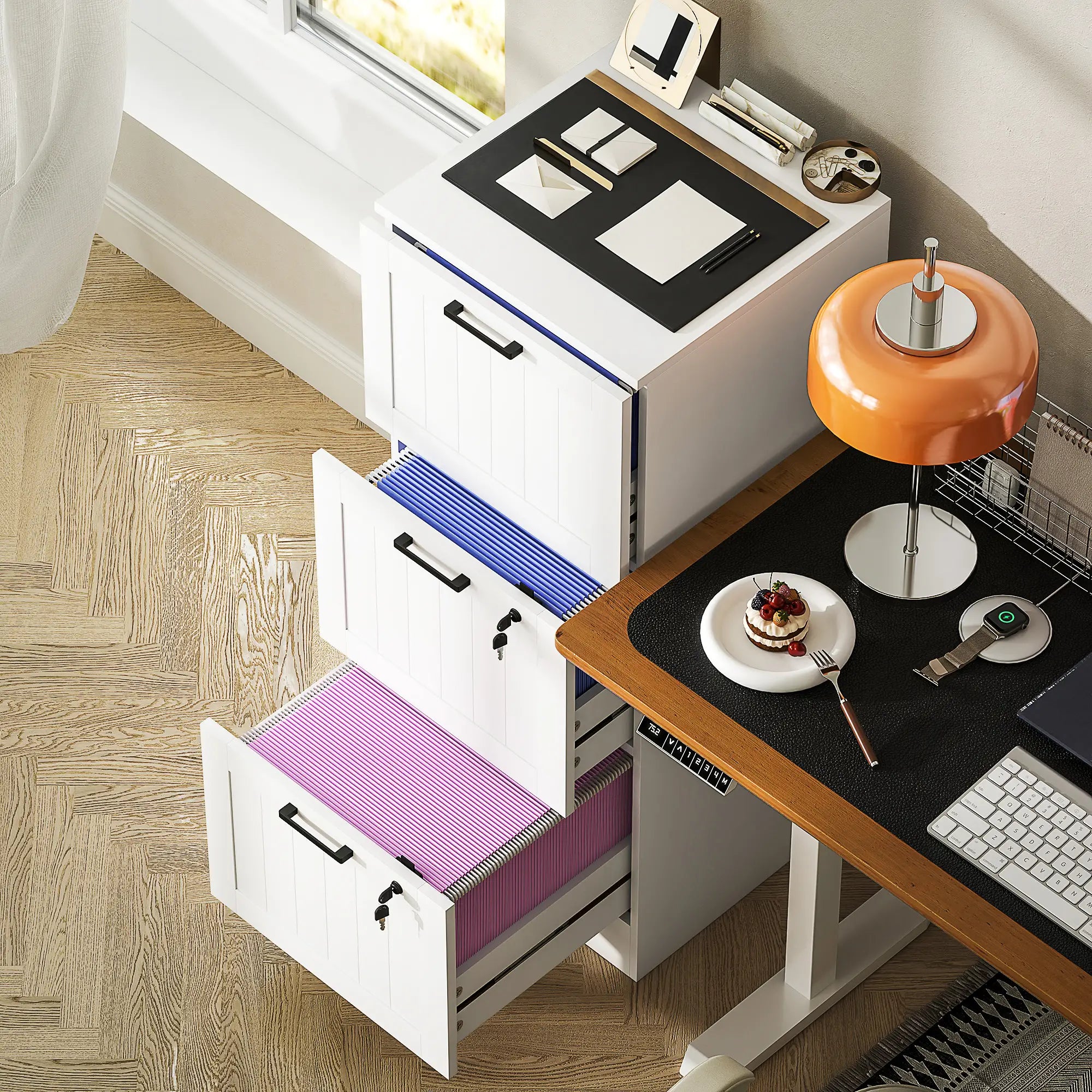 3 Drawer Filing Cabinet with Lock, Office Storage, A4 Letter Size, White Office Cabinets & Cupboards at Gallery Canada