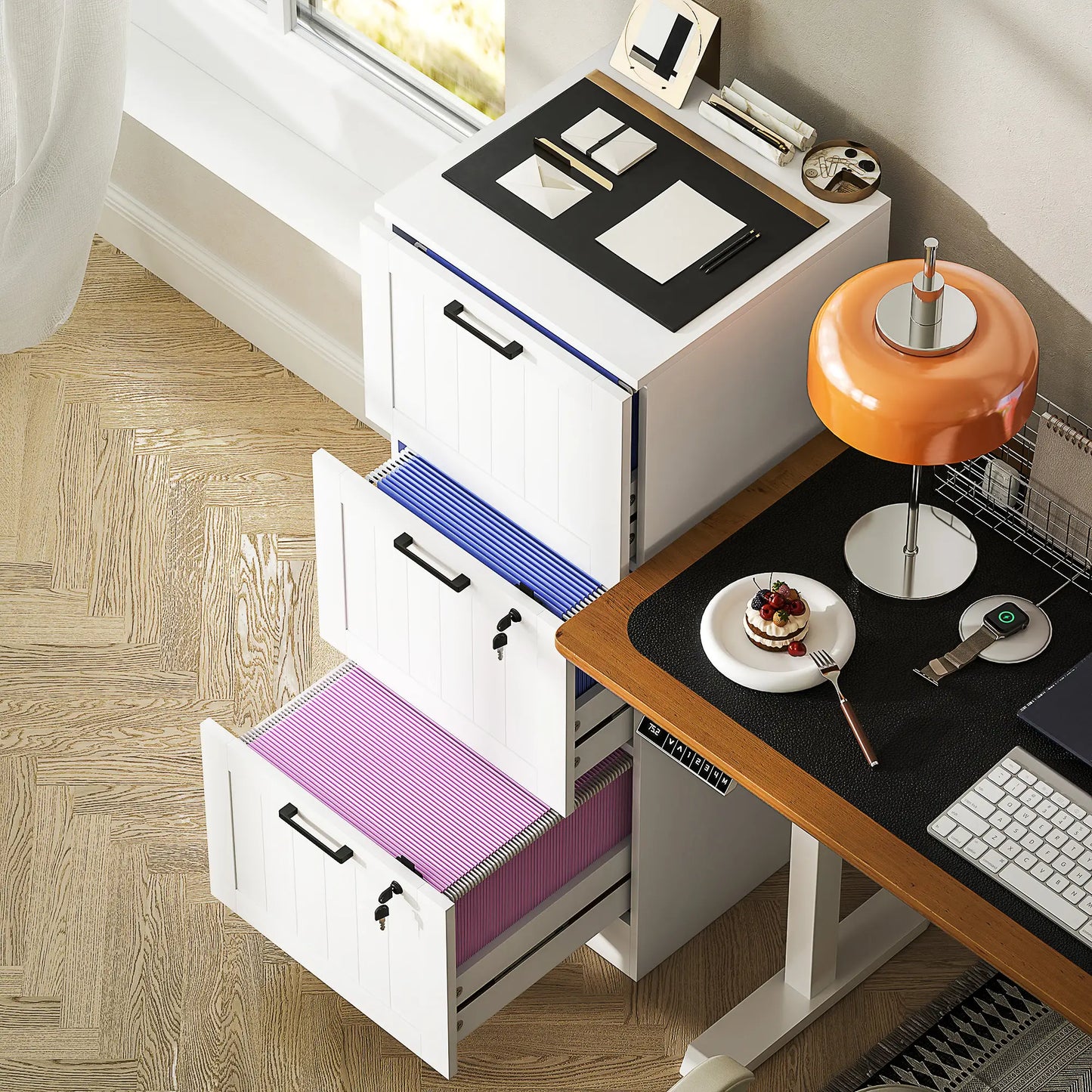 3 Drawer Filing Cabinet with Lock, Office Storage, A4 Letter Size, White Office Cabinets & Cupboards at Gallery Canada