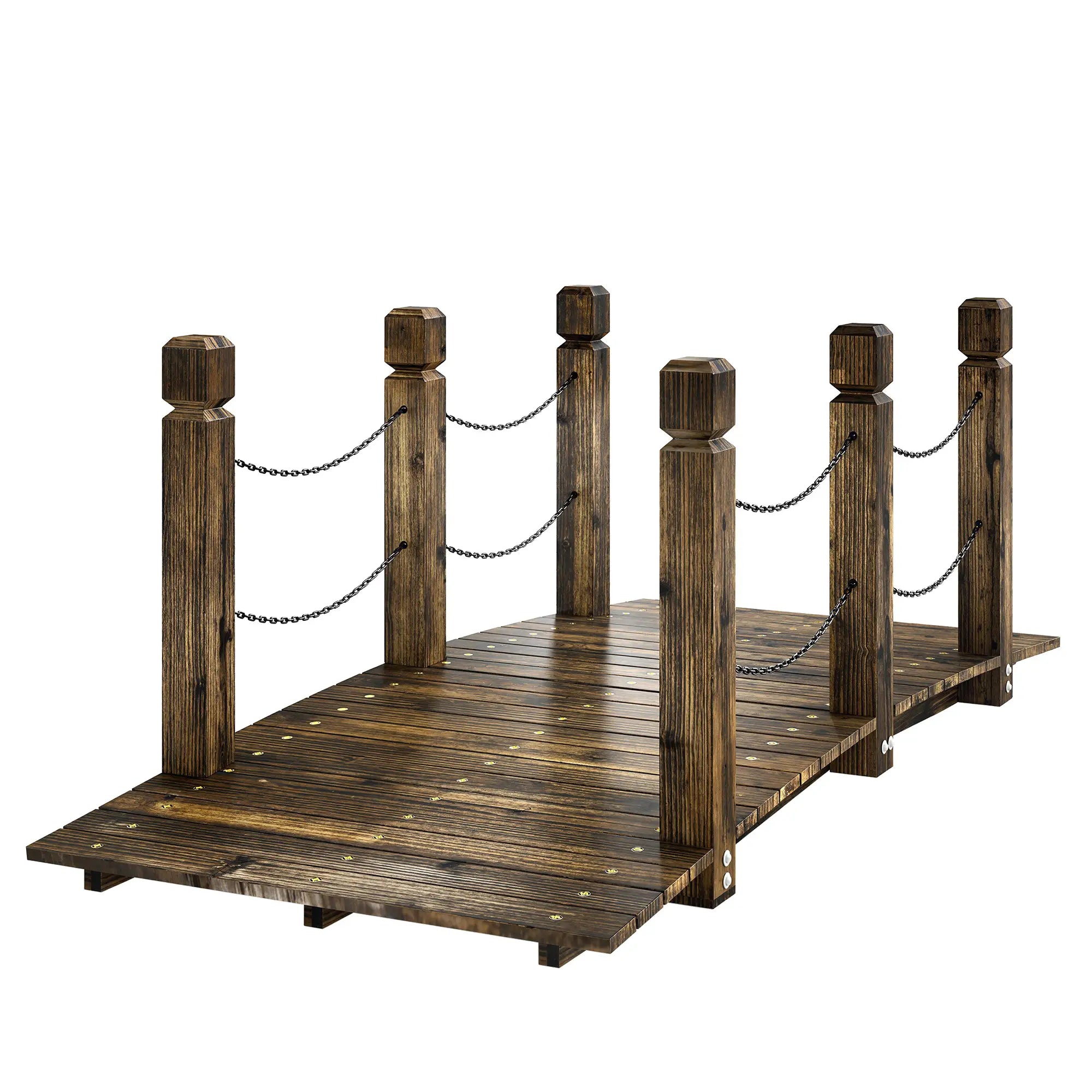 Garden Bridge, Carbonized Wood, Chain Handrails, 5ft Garden Decor Charred Wood Color at Gallery Canada
