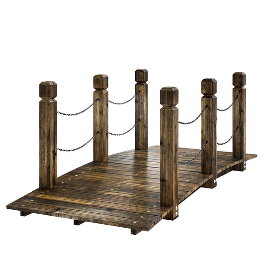 Garden Bridge, Carbonized Wood, Chain Handrails, 5ft Garden Decor Charred Wood Color at Gallery Canada