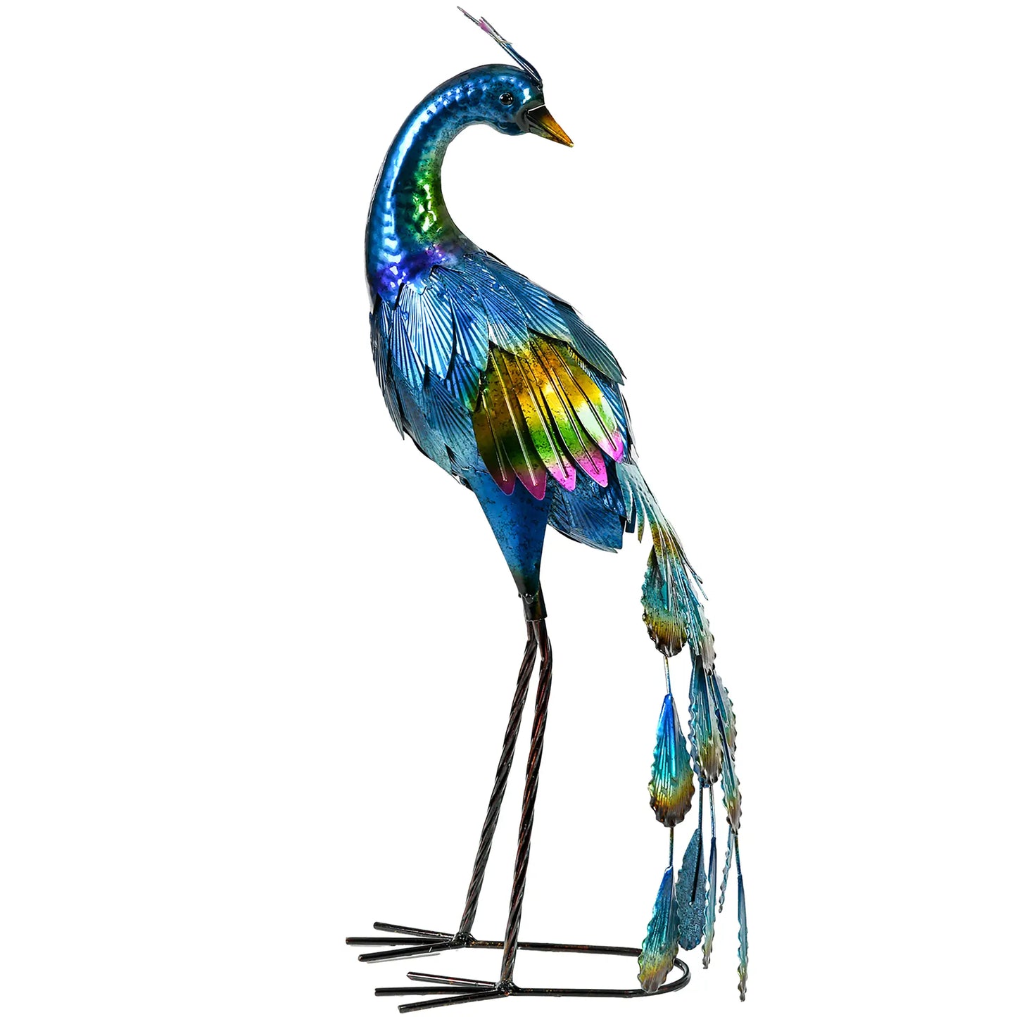 Peacock Garden Statue, 9.8" W x 11.4" D x 23.2" H, Steel Bird Ornament, Multi-Coloured Garden Decor at Gallery Canada