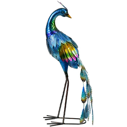 Peacock Garden Statue, 9.8" W x 11.4" D x 23.2" H, Steel Bird Ornament, Multi-Coloured Garden Decor at Gallery Canada