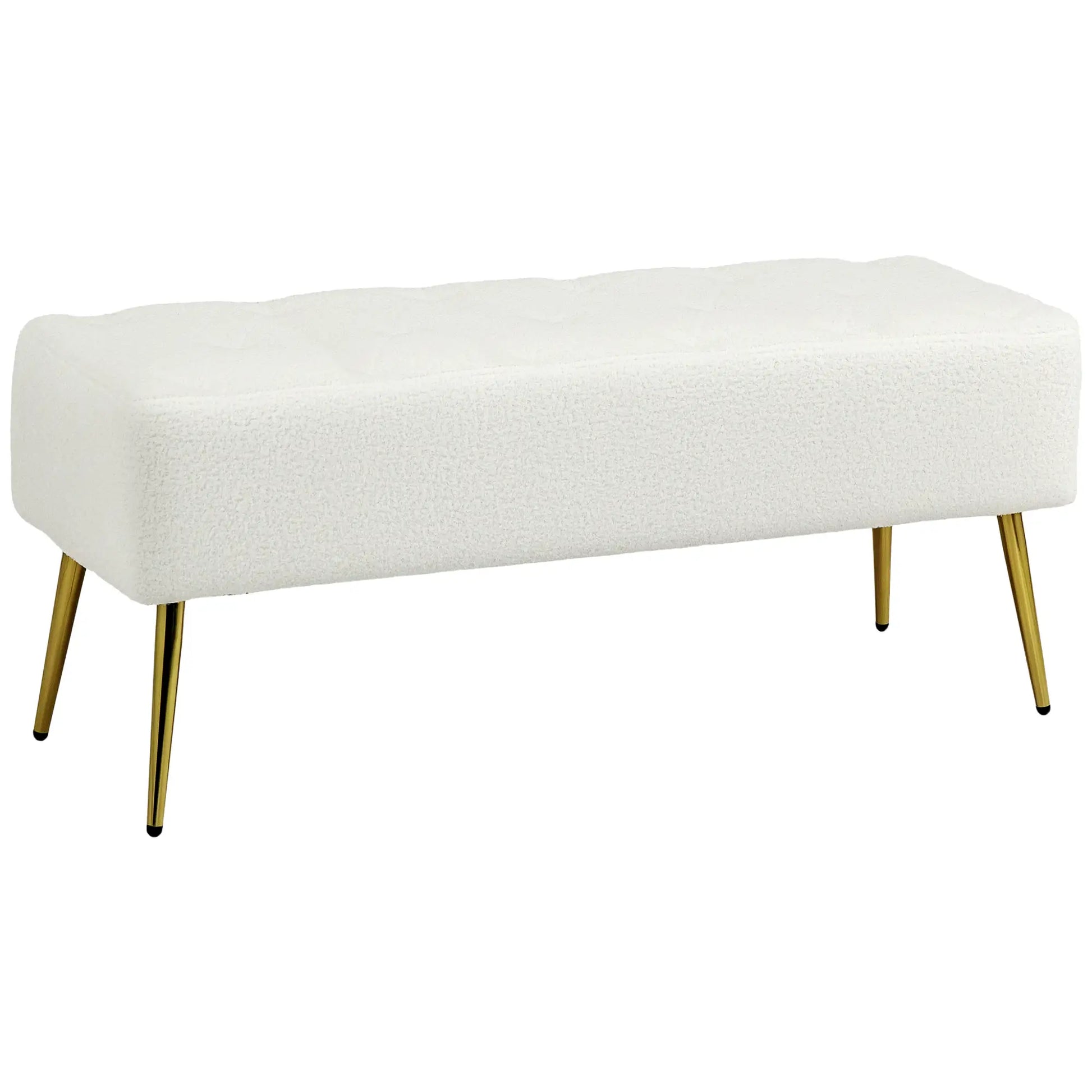 44" Lamb's Wool Upholstered Bedroom Bench, Thick Padded Cushion, Cream White Storage Ottomans & Benches at Gallery Canada