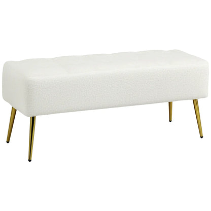 44" Lamb's Wool Upholstered Bedroom Bench, Thick Padded Cushion, Cream White Storage Ottomans & Benches at Gallery Canada