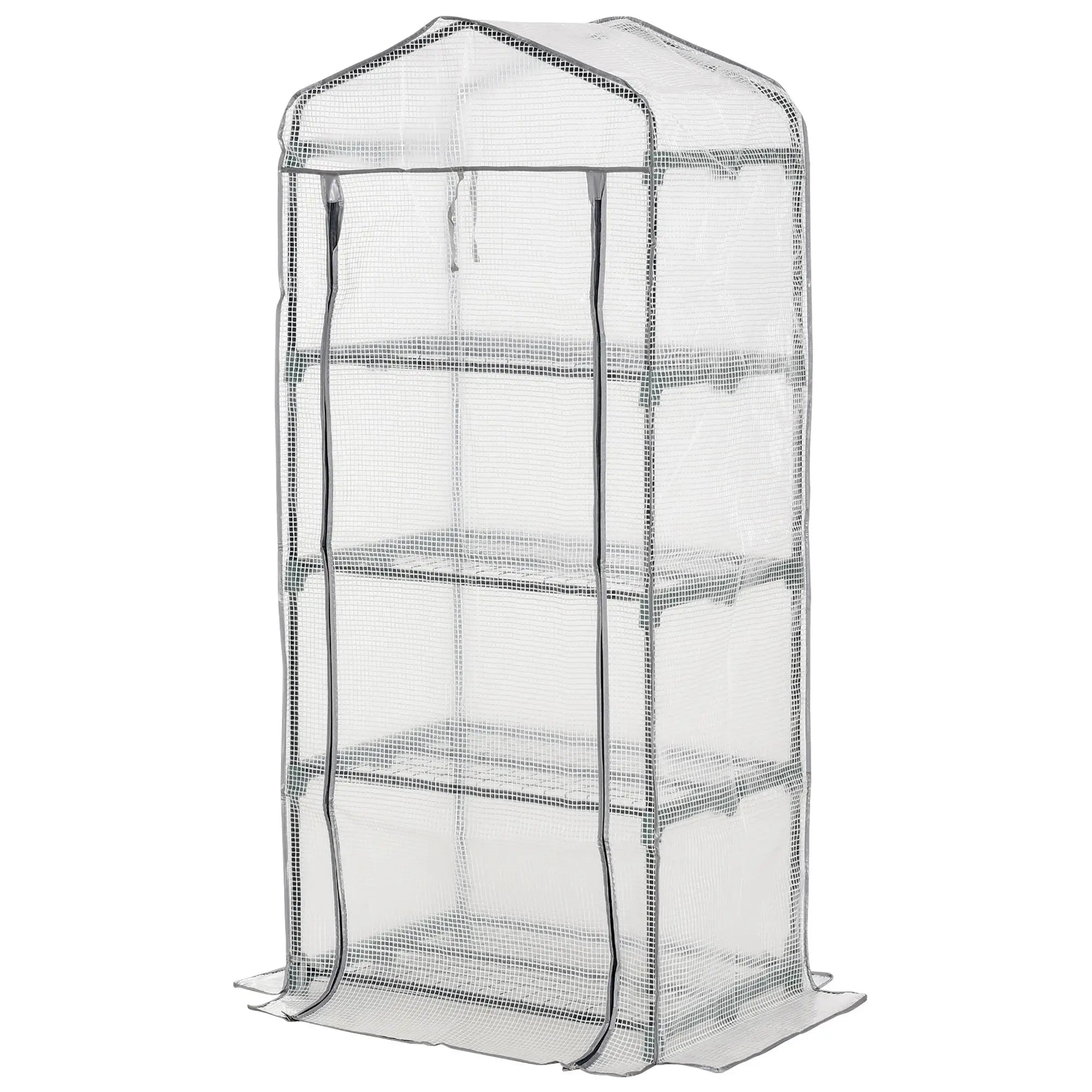 Portable Greenhouse With 4 Tier Shelves, Steel Frame, PE Cover, 28