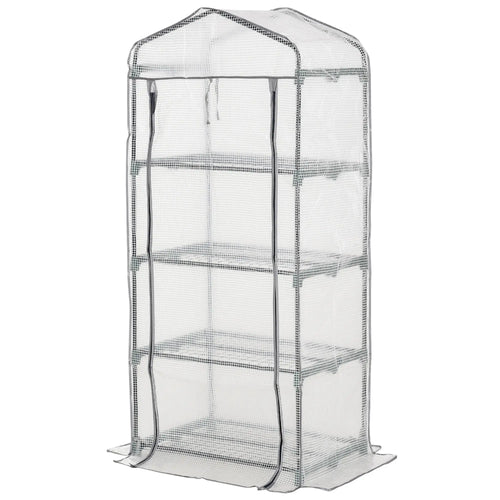 Portable Greenhouse With 4 Tier Shelves, Steel Frame, PE Cover, 28