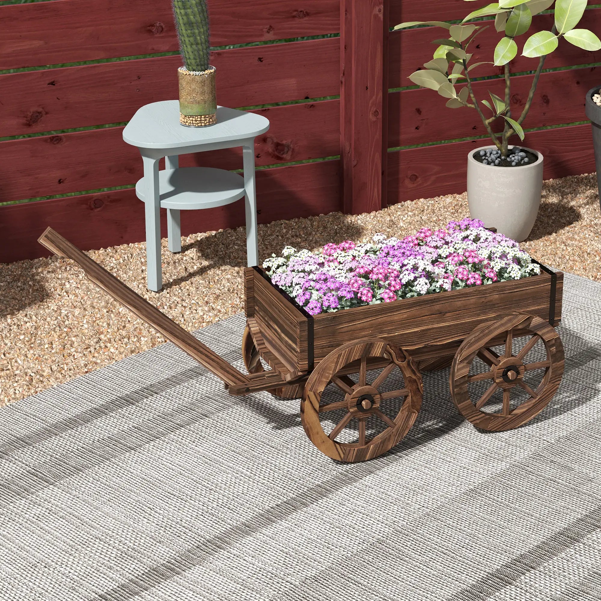 Wooden Wagon Planter Box, Raised Garden Bed, Carbonized Elevated Garden Beds at Gallery Canada