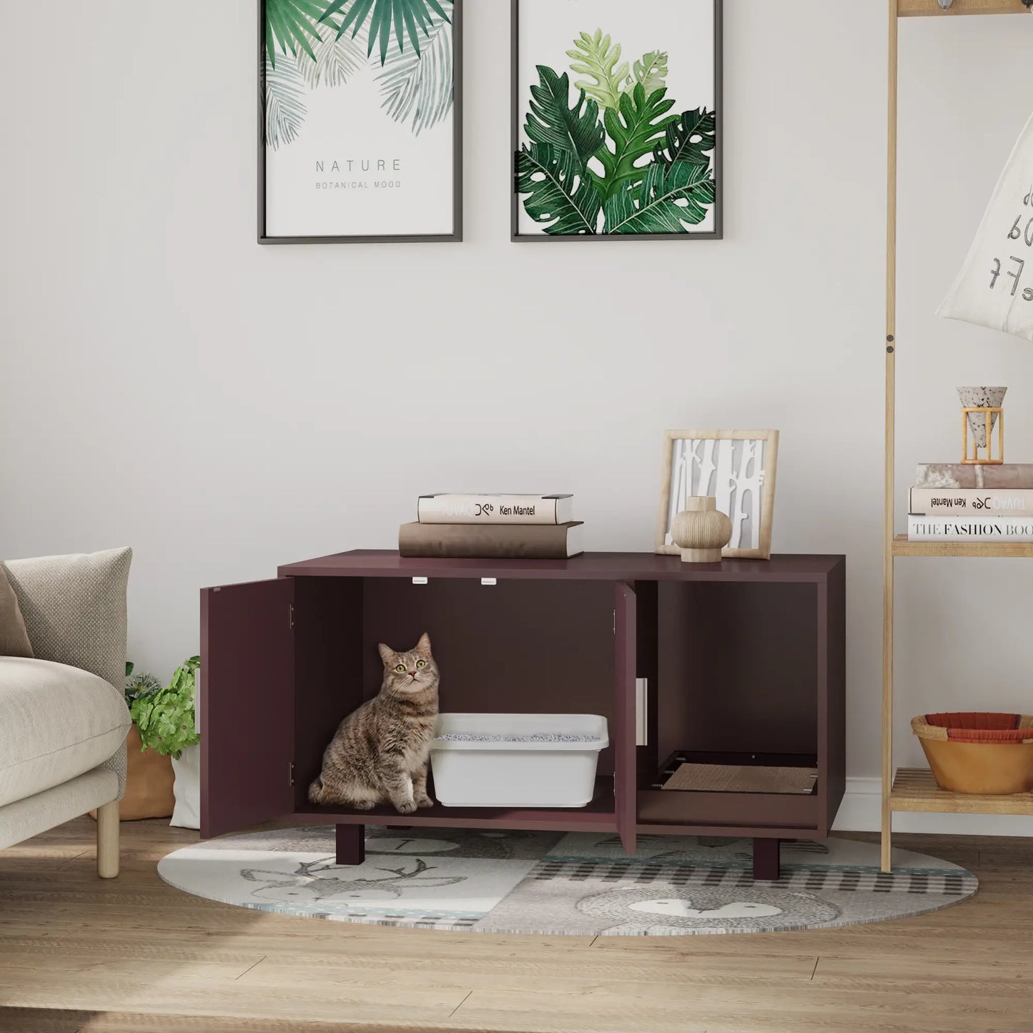 Cat Litter Box Enclosure, Hidden Furniture, End Table with Scratching Pad, Brown Cat Litter Box Enclosures at Gallery Canada