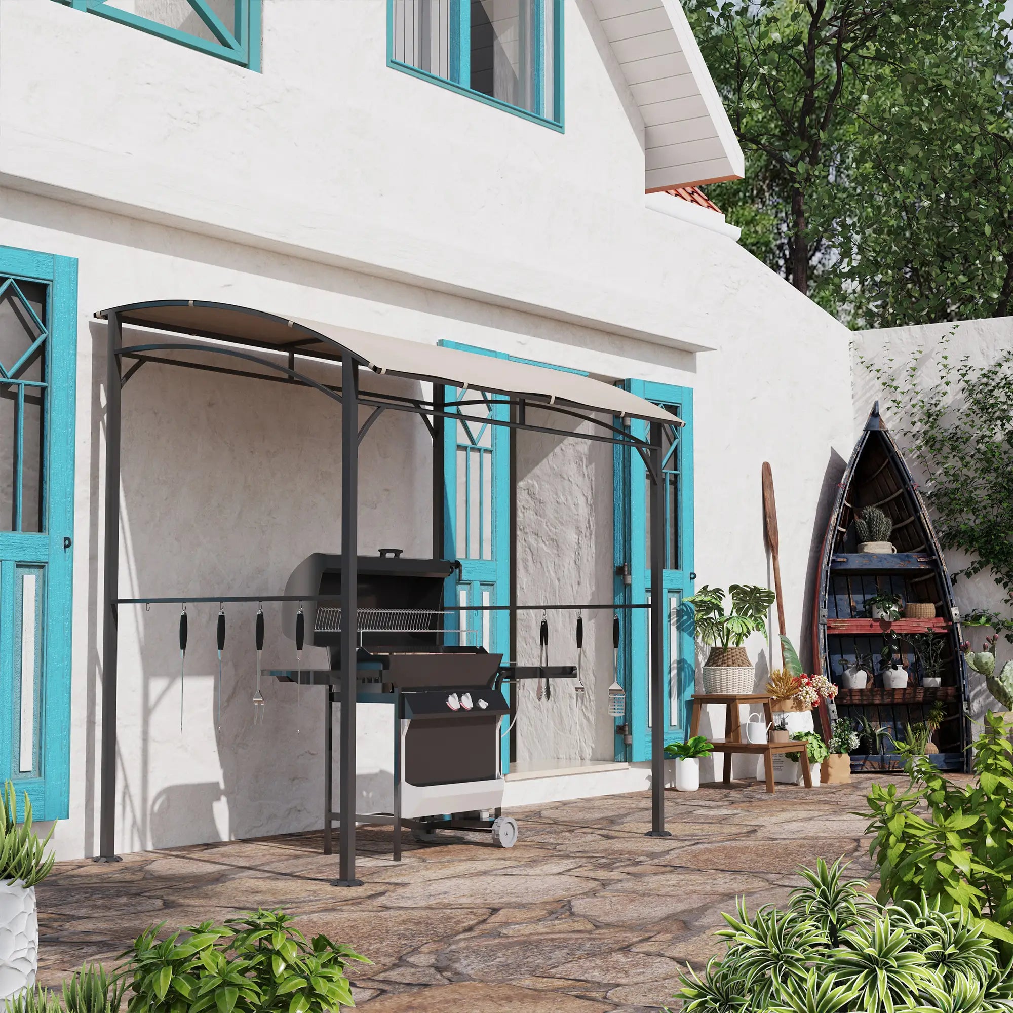7' x 5' BBQ Grill Gazebo Tent, Steel Frame, Hooks, Beige BBQ Grill Gazebos at Gallery Canada