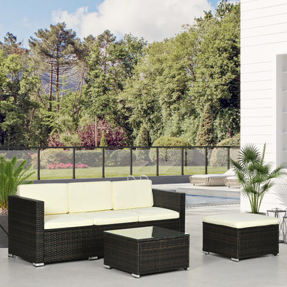 3-Piece Patio Set with Cushions, PE Rattan Sofa, Glass Table, Cream White Patio Furniture Sets at Gallery Canada