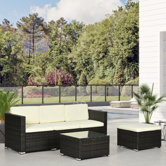 3-Piece Patio Set with Cushions, PE Rattan Sofa, Glass Table, Cream White Patio Furniture Sets Brown, Cream White at Gallery Canada