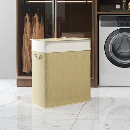 Double Laundry Basket with Lid, 100L Bamboo Hamper, Natural Clothing Storage at Gallery Canada