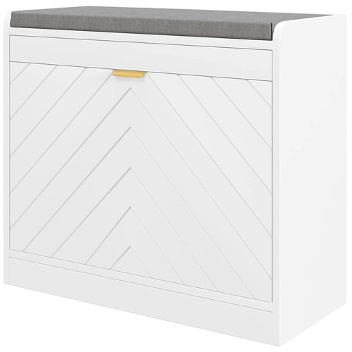Shoe Storage Bench with Flip Drawer, Vent, Seat, Holds 5 Pairs