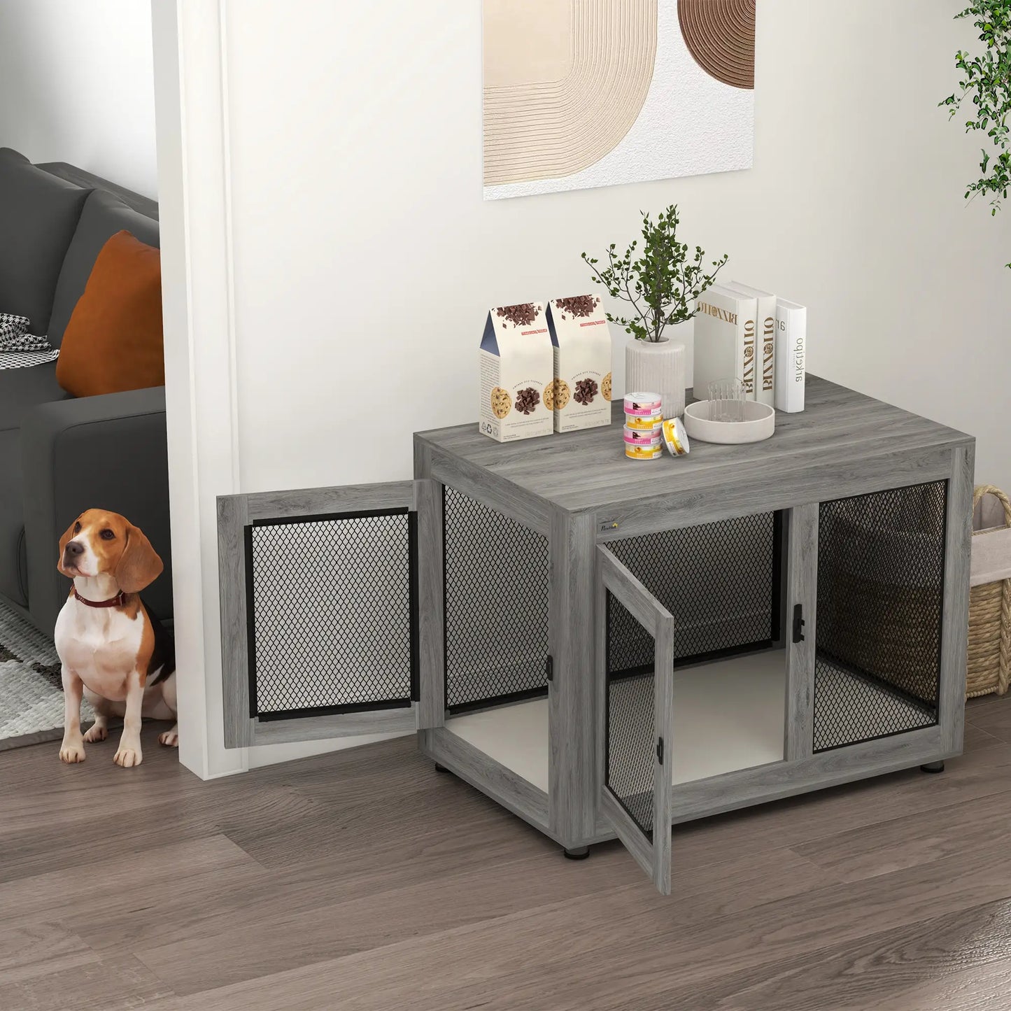 Pet Crate End Table, Water-resistant Cushion, Large Medium Dogs, Grey Houses, Kennels & Pens at Gallery Canada