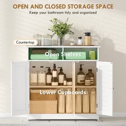 Freestanding Bathroom Floor Cabinet, 3 Doors, 2 Shelves, Adjustable, White Freestanding Bathroom Cabinets at Gallery Canada