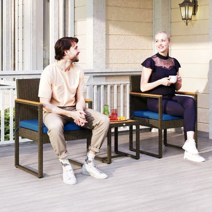 3-Piece Wicker Patio Set, Rattan Bistro, Acacia Table, Dark Blue Bistro Sets at Gallery Canada