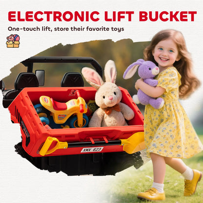 12V Ride On Car, Electric Bucket, Two-Seater, Shovel, Remote Control, Red Electric Toy Cars at Gallery Canada