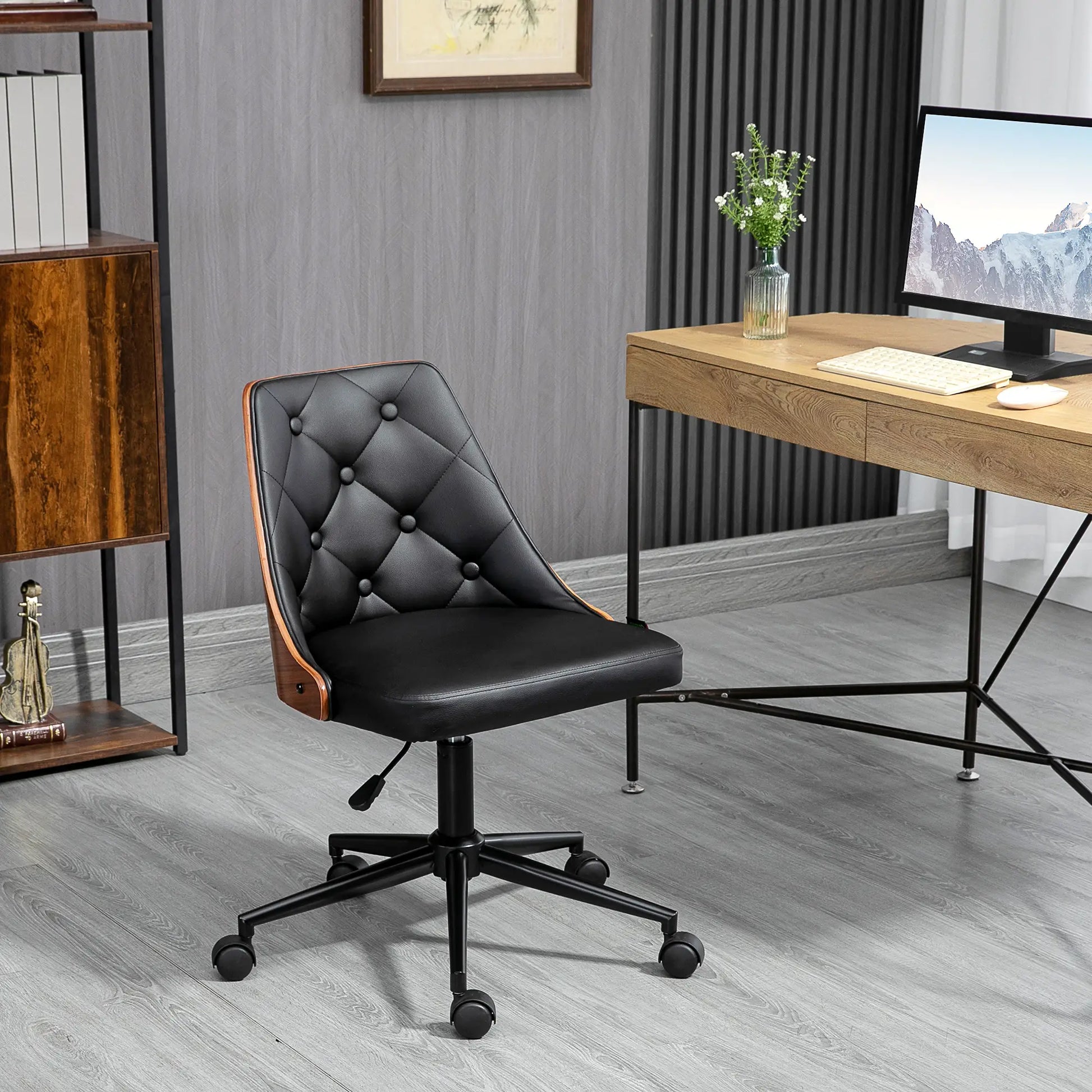 PU Leather Office Chair, 360 Swivel Wheels, Adjustable Height, Black Office Chairs at Gallery Canada