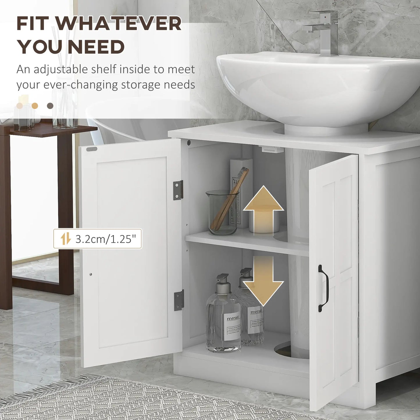 Pedestal Under Sink Cabinet, Bathroom Vanity Storage, Double Doors, Adjustable Shelf, White Bathroom Cabinets at Gallery Canada