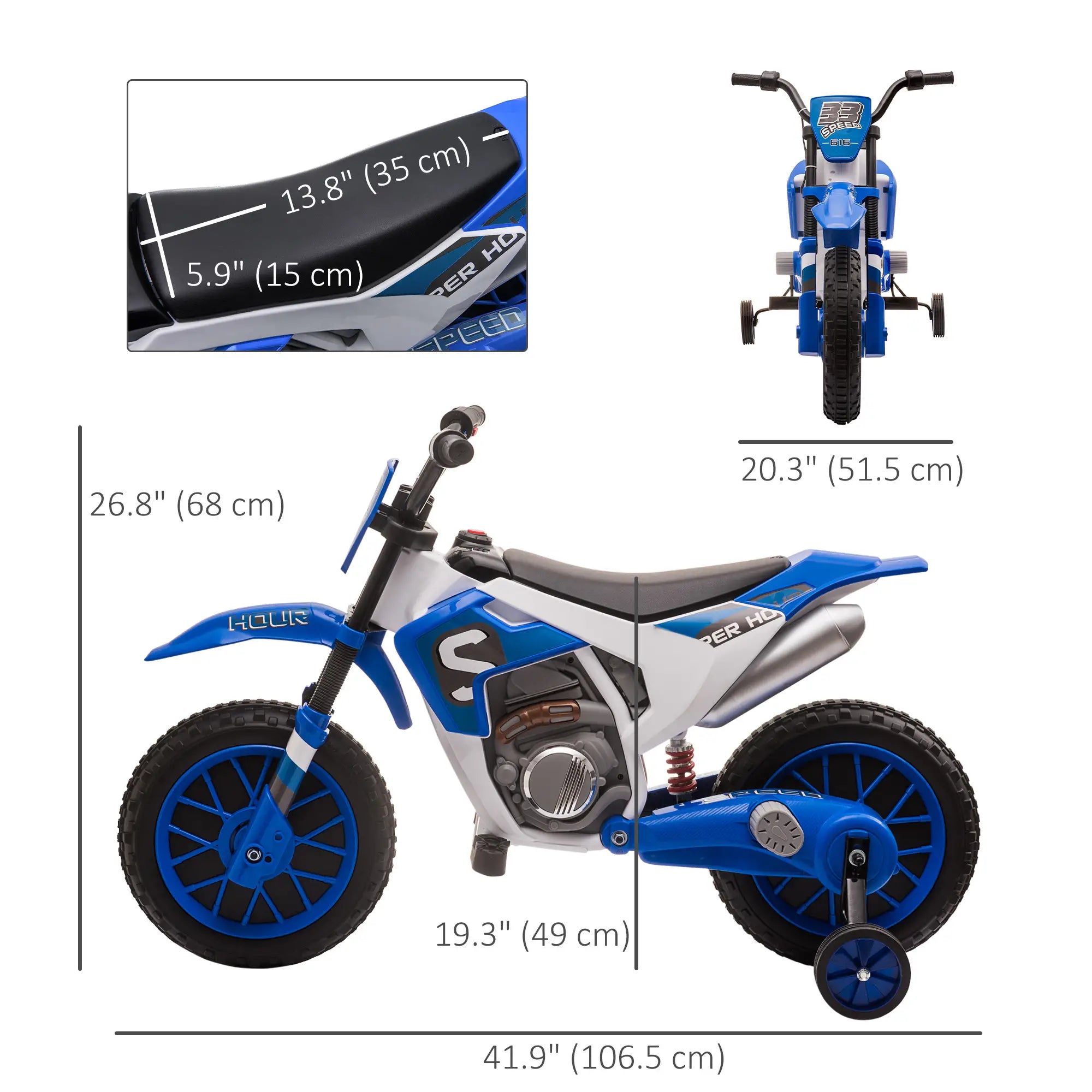 Kids Dirt Bike, 12V Battery, Training Wheels, Blue Electric Motorcycles at Gallery Canada