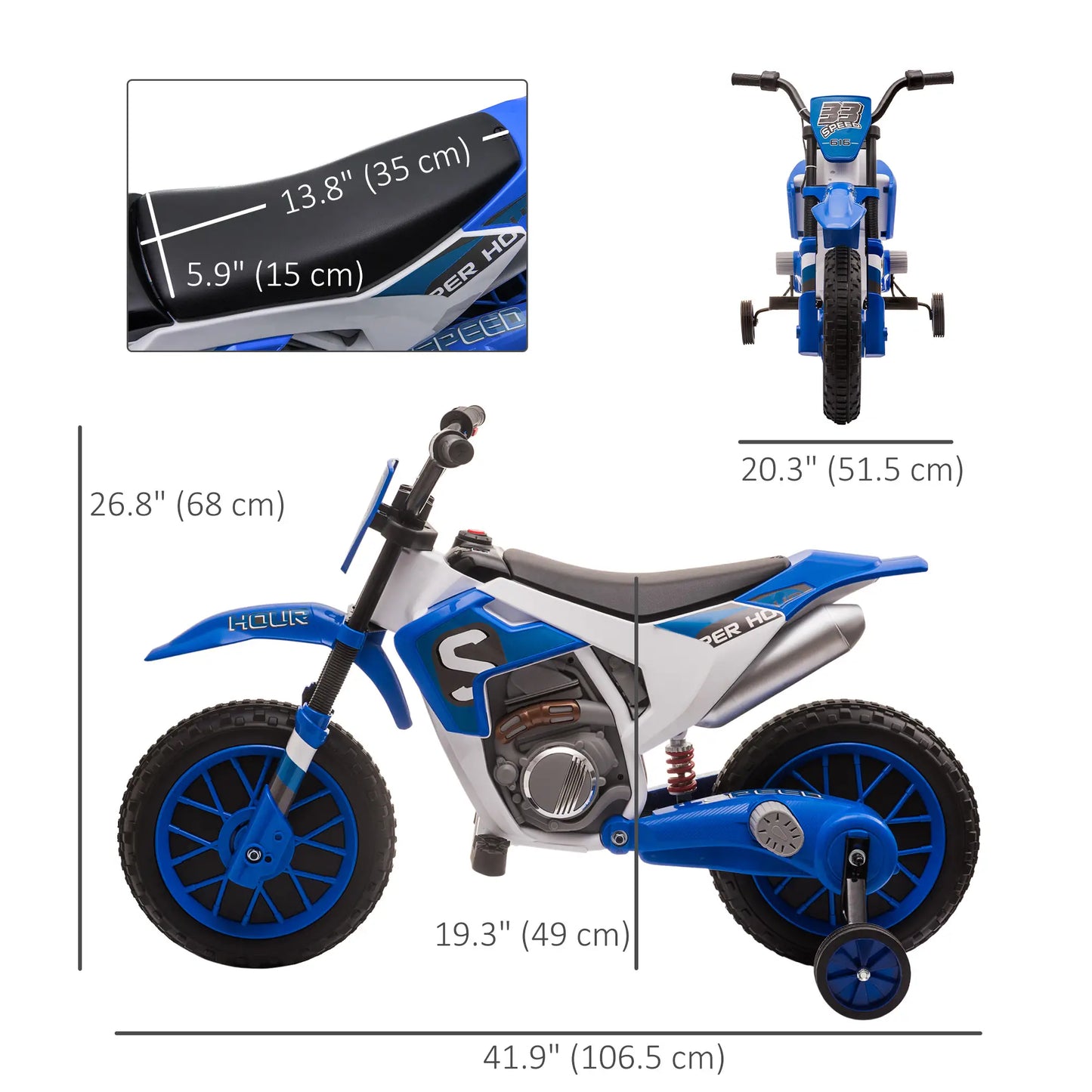 Kids Dirt Bike, 12V Battery, Training Wheels, Blue Electric Motorcycles at Gallery Canada