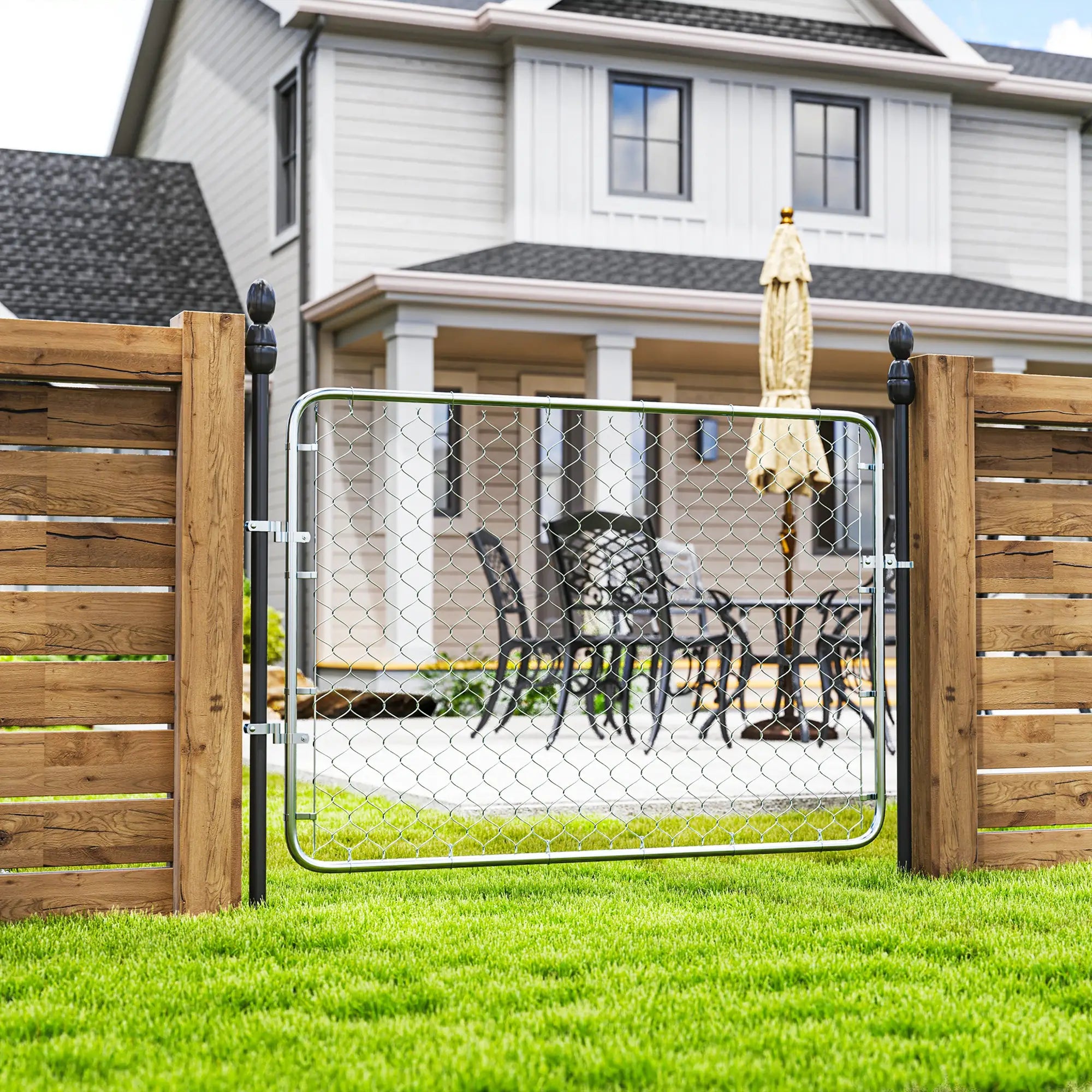 Galvanized Steel Garden Gate, Chain Link Fence Door, 47.2 x 70.9 in., Silver Garden Decor at Gallery Canada