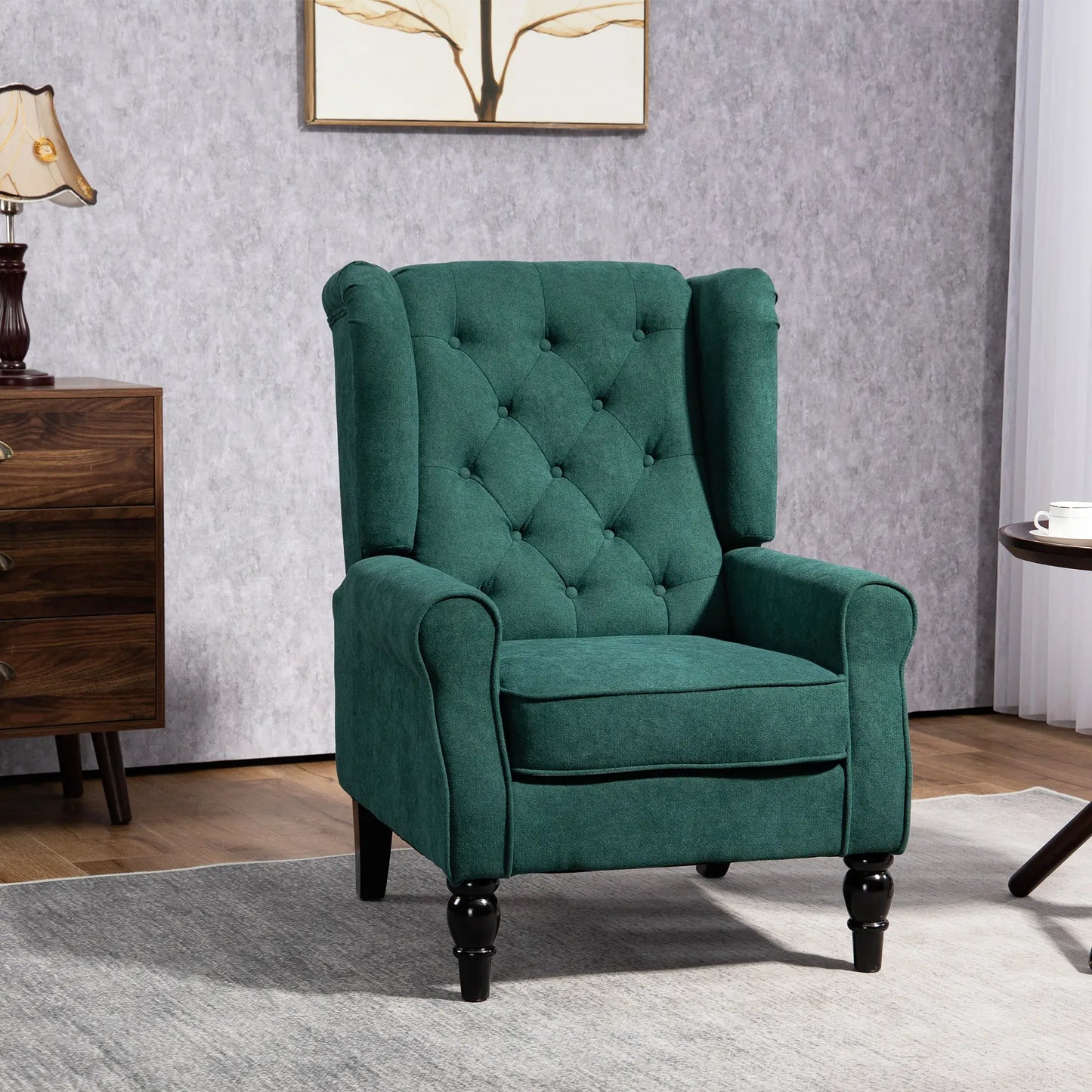 Fabric Accent Chair, Button Tufted, Wood Legs, Dark Green Accent Chairs at Gallery Canada
