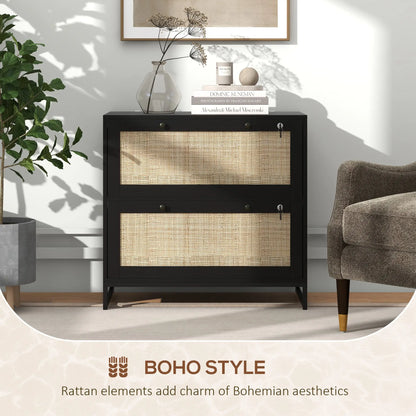 2-Drawer Filing Cabinet with Lock, Rattan, Adjustable Hanging Bar, Black Office Cabinets & Cupboards at Gallery Canada