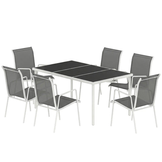 7 Piece Garden Dining Set, Rectangle Table, 6 Stackable Chairs Outdoor Dining Sets Grey, White, Black at Gallery Canada