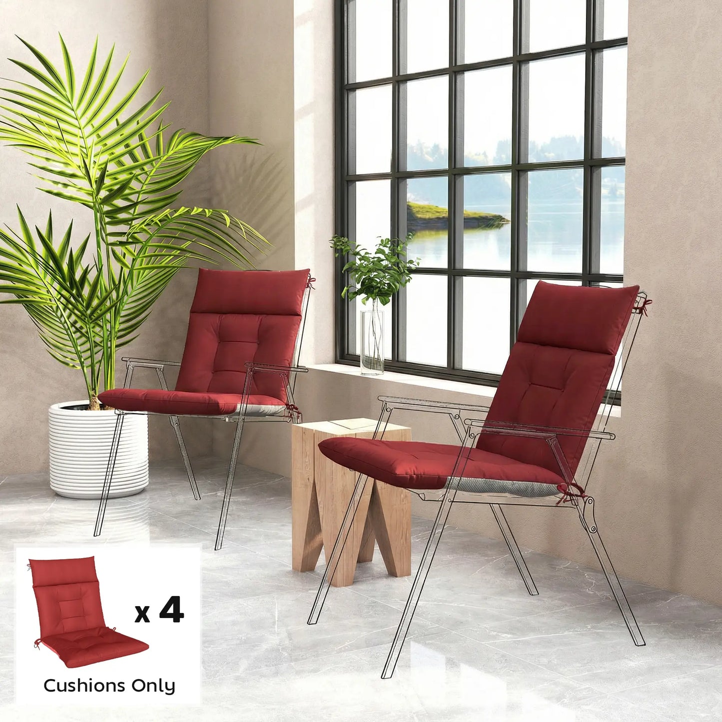 Waterproof Non-Slip Patio Chair Cushions, Set of 4, 44"x21", Wine Red Patio Chair Cushions at Gallery Canada