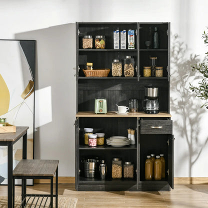 71" Kitchen Buffet with Hutch, Freestanding Cabinet, Black Kitchen Pantry Cabinets at Gallery Canada