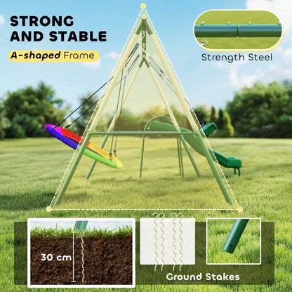 Metal Swing Set With Slide, Saucer Swing Seat, Dark Green Gym Sets & Swings at Gallery Canada