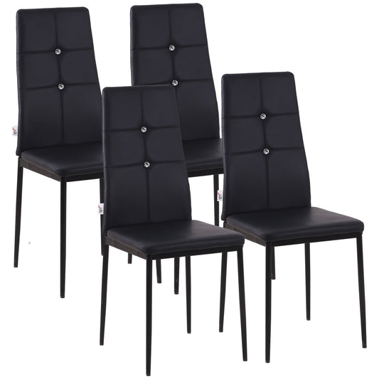 Set of 4 Modern Style Dining Chairs, Button Tufted High Back Side Chairs with Upholstered Seat, Steel Legs for Living Room, Kitchen, Study, Bedroom, Black - Gallery Canada