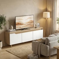Meuble TV pour téléviseurs jusqu'à 55 pouces, console TV de style ferme, chêne et blanc