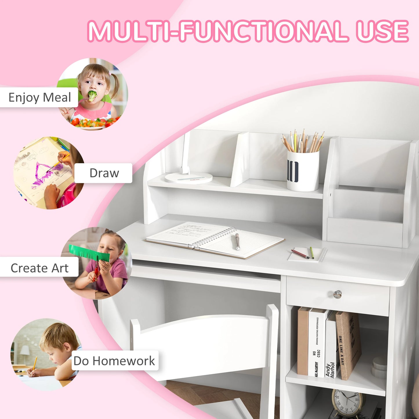 Kids Desk and Chair Set, Study Table for 5-8 Year Old, White Kids Desk Sets at Gallery Canada