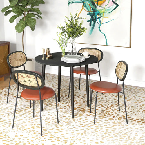 Folding Round Drop Leaf Dining Table, Wood Legs, Distressed Black, Black