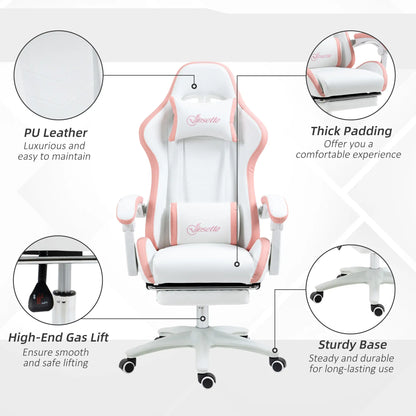 Computer Gaming Chair, PU Leather, 135° Reclining Back, White Video Game Chairs at Gallery Canada