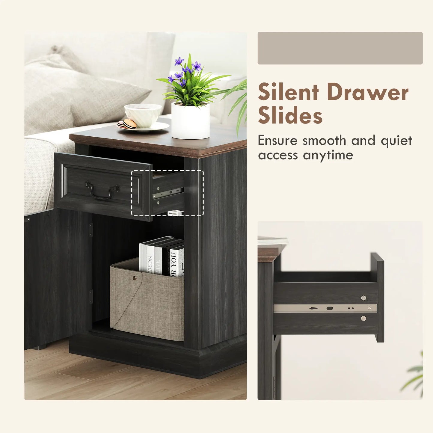 Side Table Set of 2 with Drawer and Cabinet, Black Side Tables at Gallery Canada