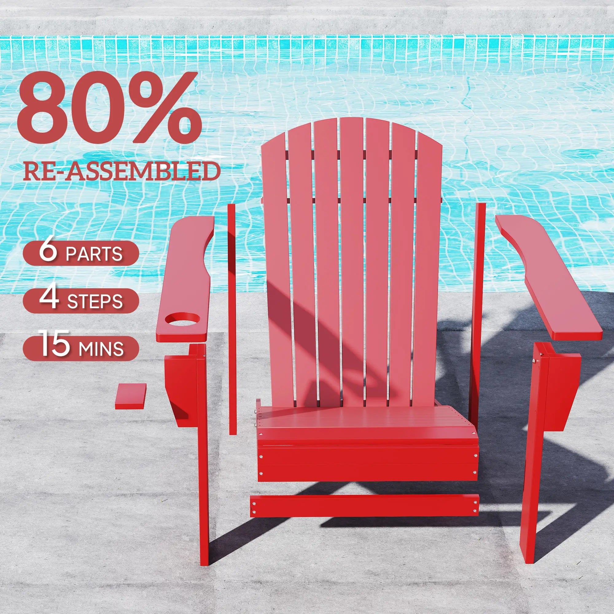 Classic Adirondack Chair, Garden Deck Chair with Cup Holder, Red Patio Chairs at Gallery Canada
