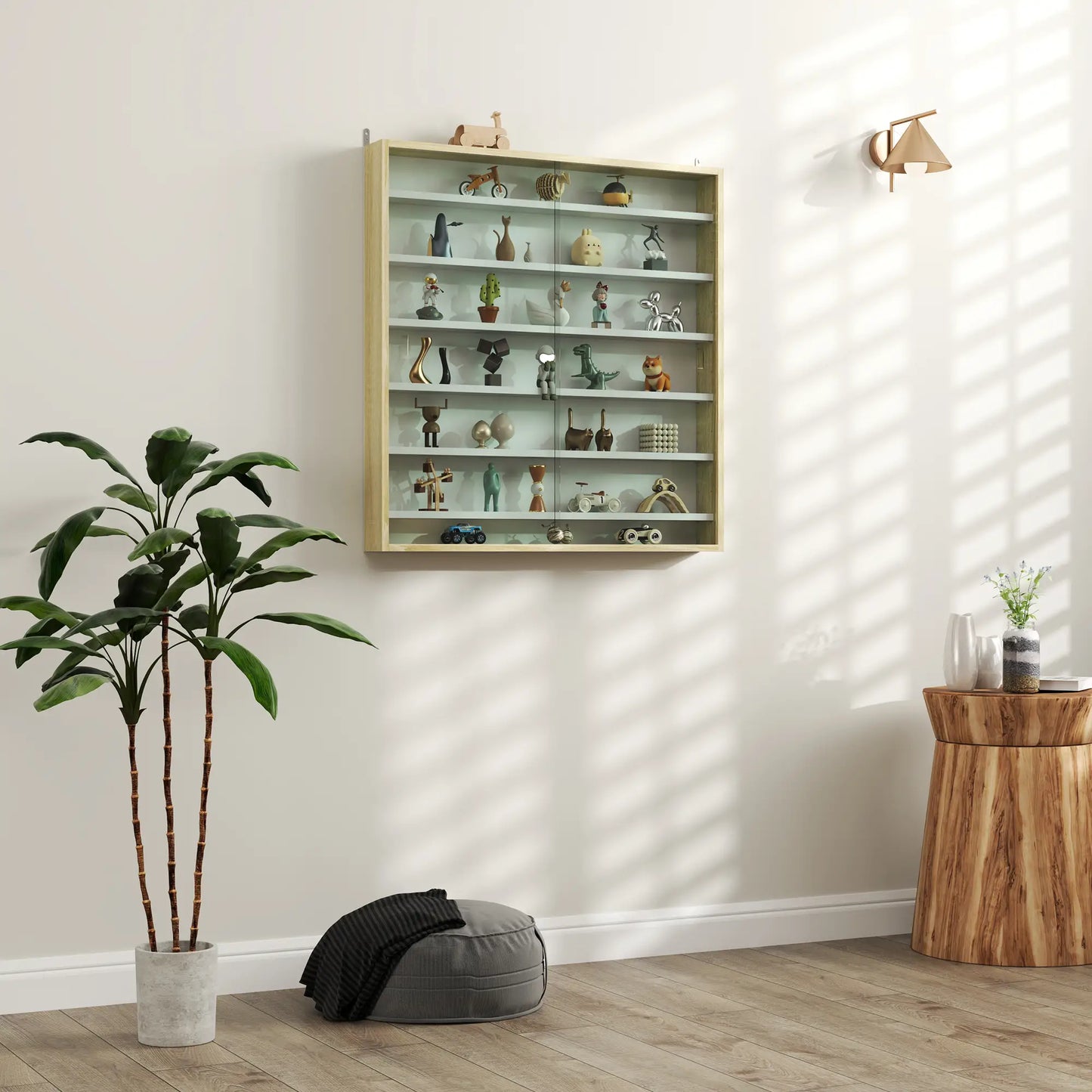7-Tier Display Cabinet, Glass Curio Cabinet, Oak And White, White Display Bookshelves at Gallery Canada
