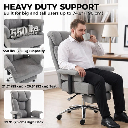 Big and Tall Office Chair, Heavy Duty Executive Desk Chair, Grey