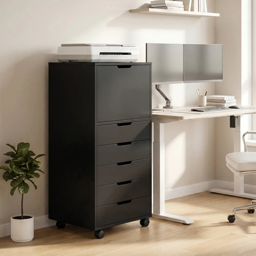 Mobile File Cabinet With 5 Drawers, Black, Black