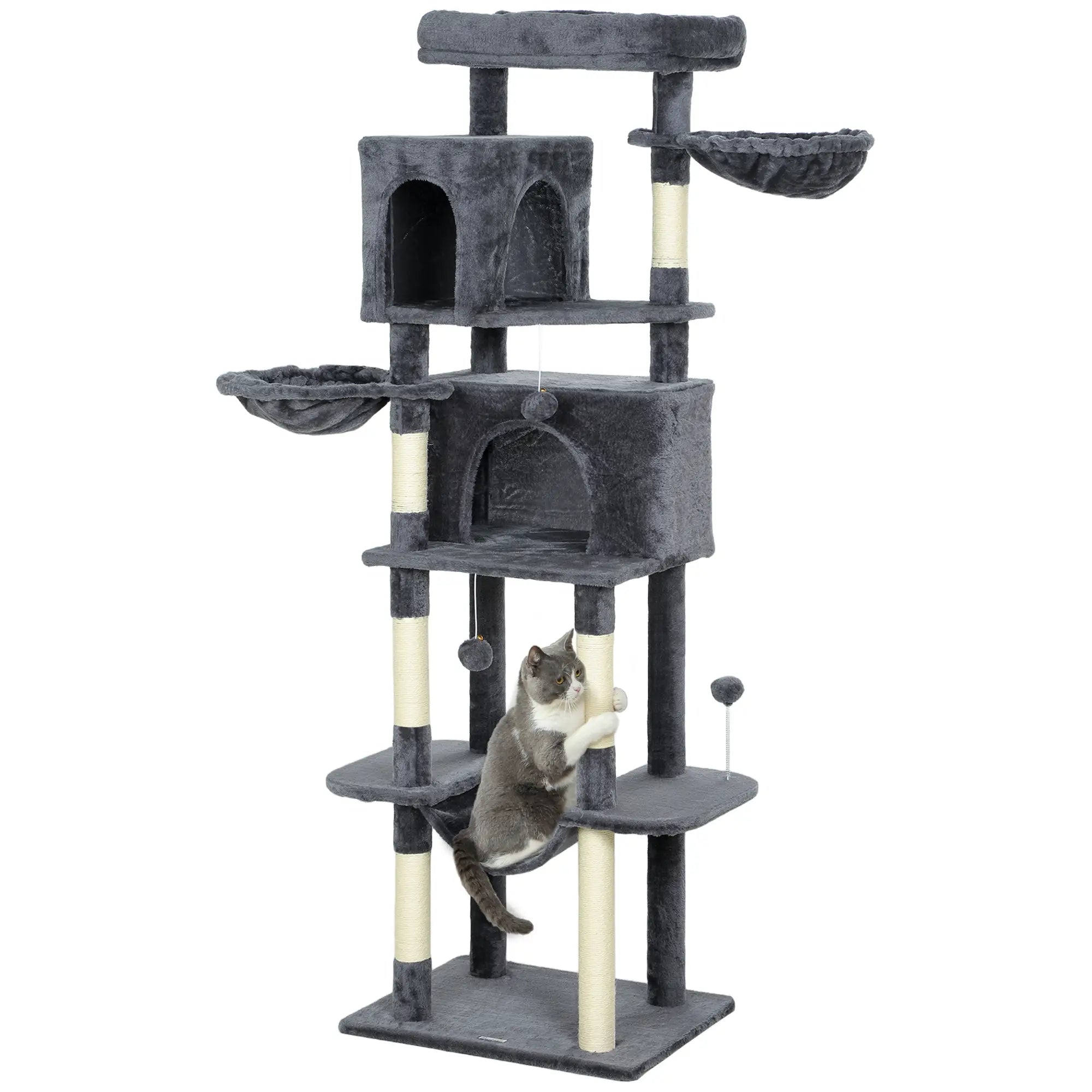 69 Inch Cat Tree, Multi-Level Tower, 2 Condos, Plush Perch, Sisal Posts, Dark Grey Cat Towers at Gallery Canada