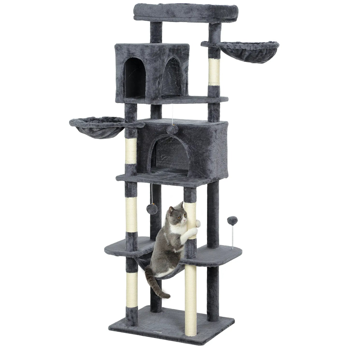 69 Inch Cat Tree, Multi-Level Tower, 2 Condos, Plush Perch, Sisal Posts, Dark Grey Cat Towers at Gallery Canada