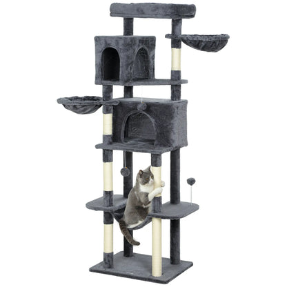 69 Inch Cat Tree, Multi-Level Tower, 2 Condos, Plush Perch, Sisal Posts, Dark Grey Cat Towers at Gallery Canada