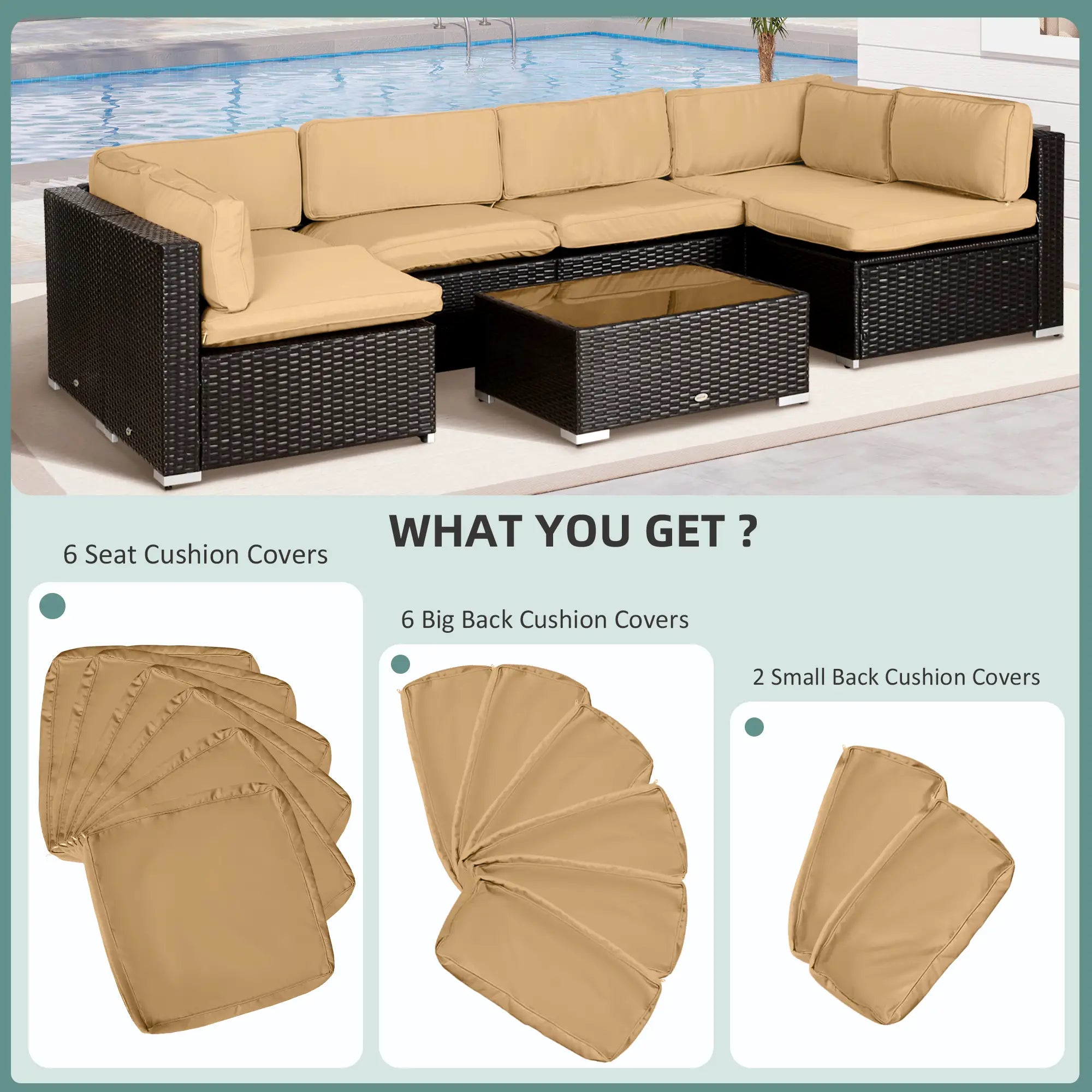 14pc Patio Rattan Sofa Set, Polyester Cover Replacement, Beige Patio Chair Cushions at Gallery Canada