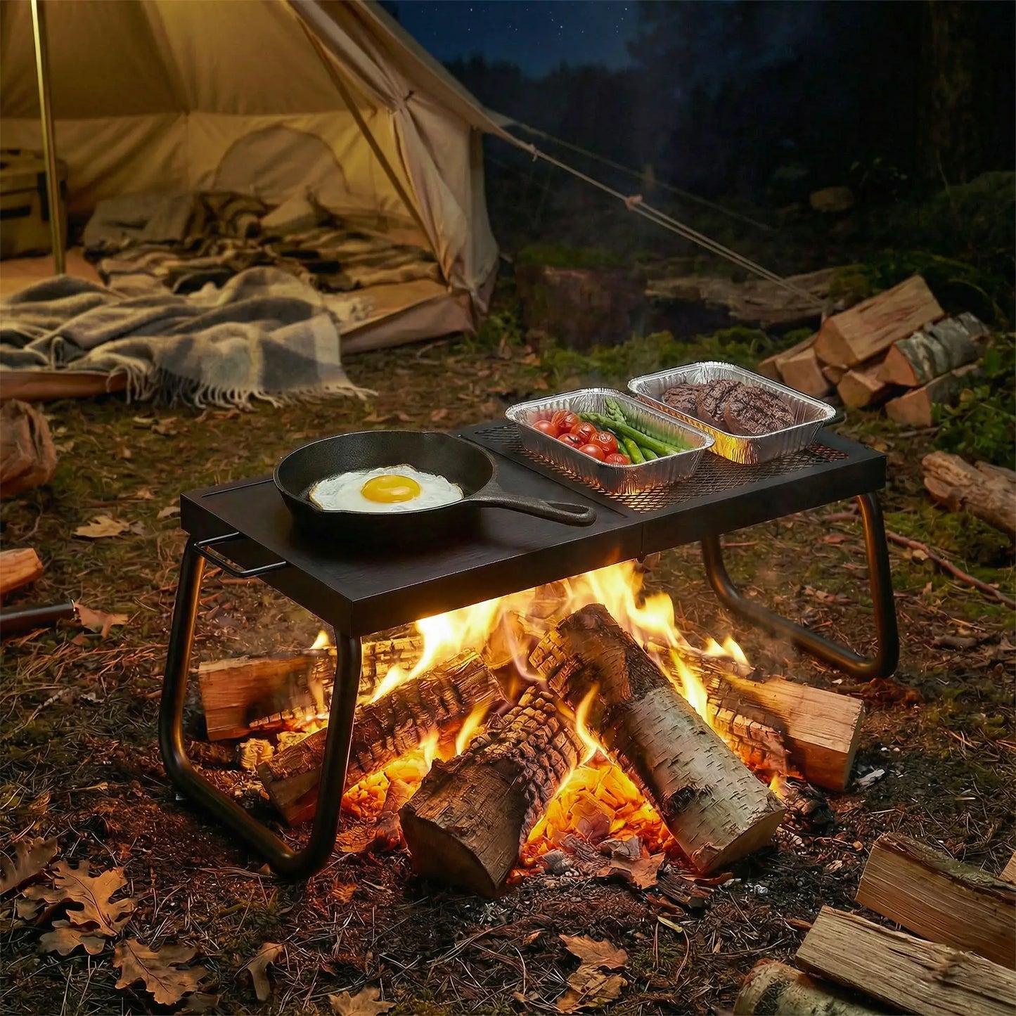 Folding Campfire Grill, Heavy Duty Steel Mesh Grate, Portable With Carry Bag, Black Charcoal BBQ Grils at Gallery Canada