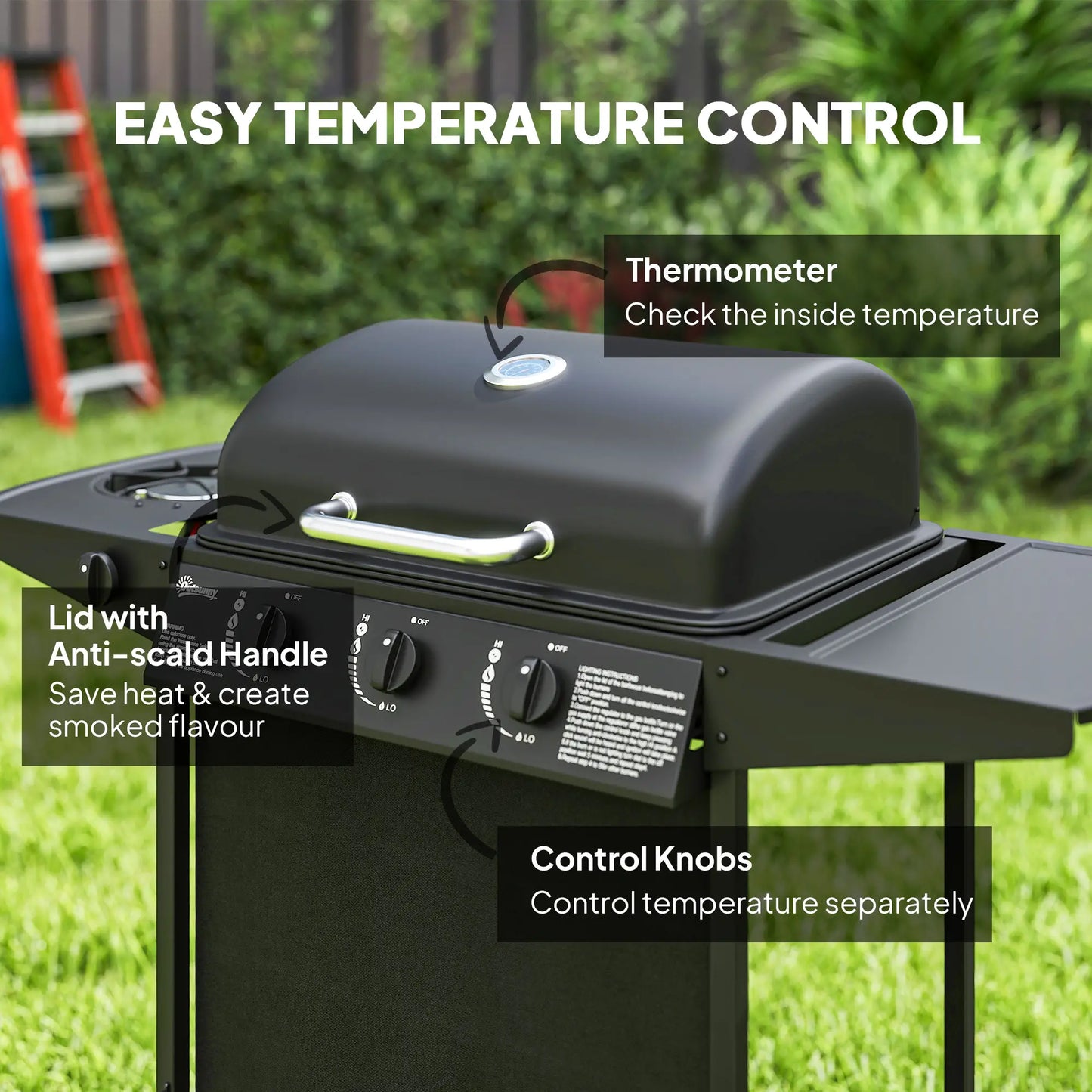 3+1 Burner Propane Gas BBQ Grill, Portable With Side Burner, Thermometer, Black Propane Gas Grills at Gallery Canada